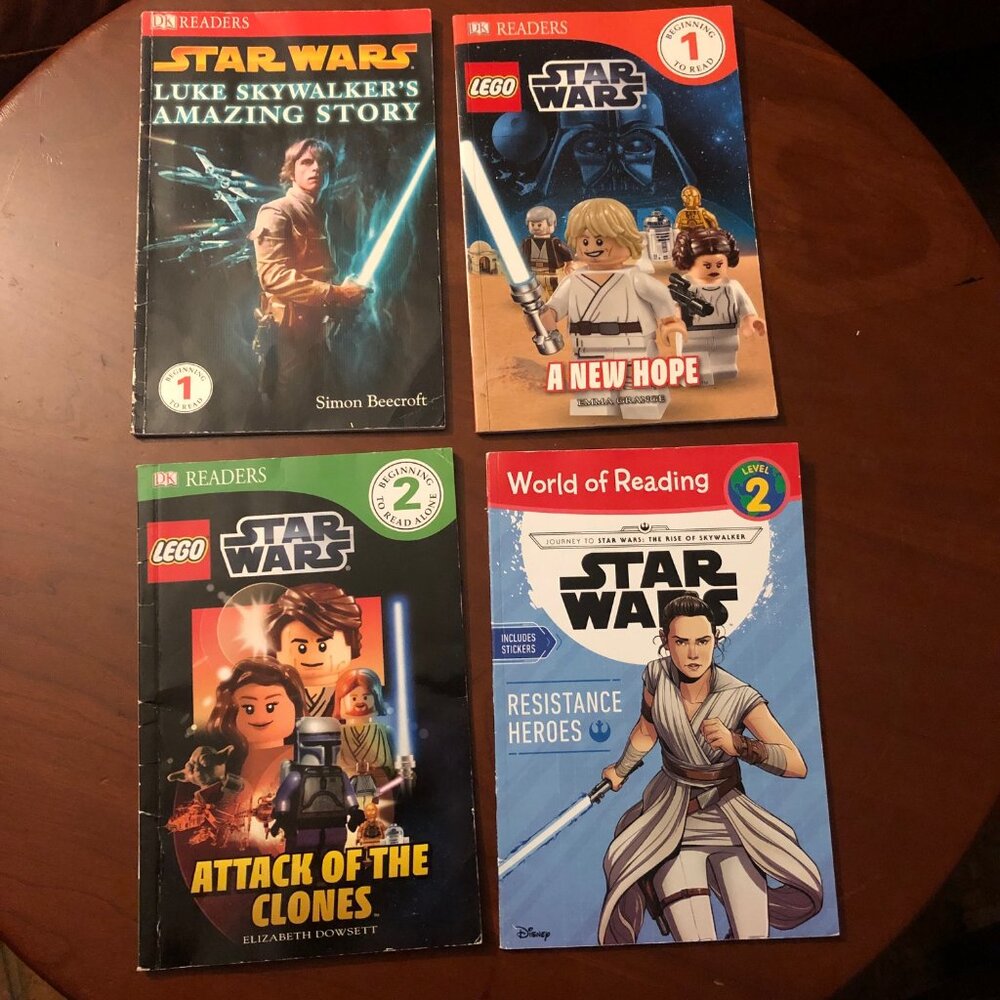 Bundle  of 4 kids books including DK Readers Level 1: Star Wars: Luke Skywalker…